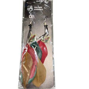 Minnesota Wild Feather Style Dangle Earrings With Team Logo NHL New